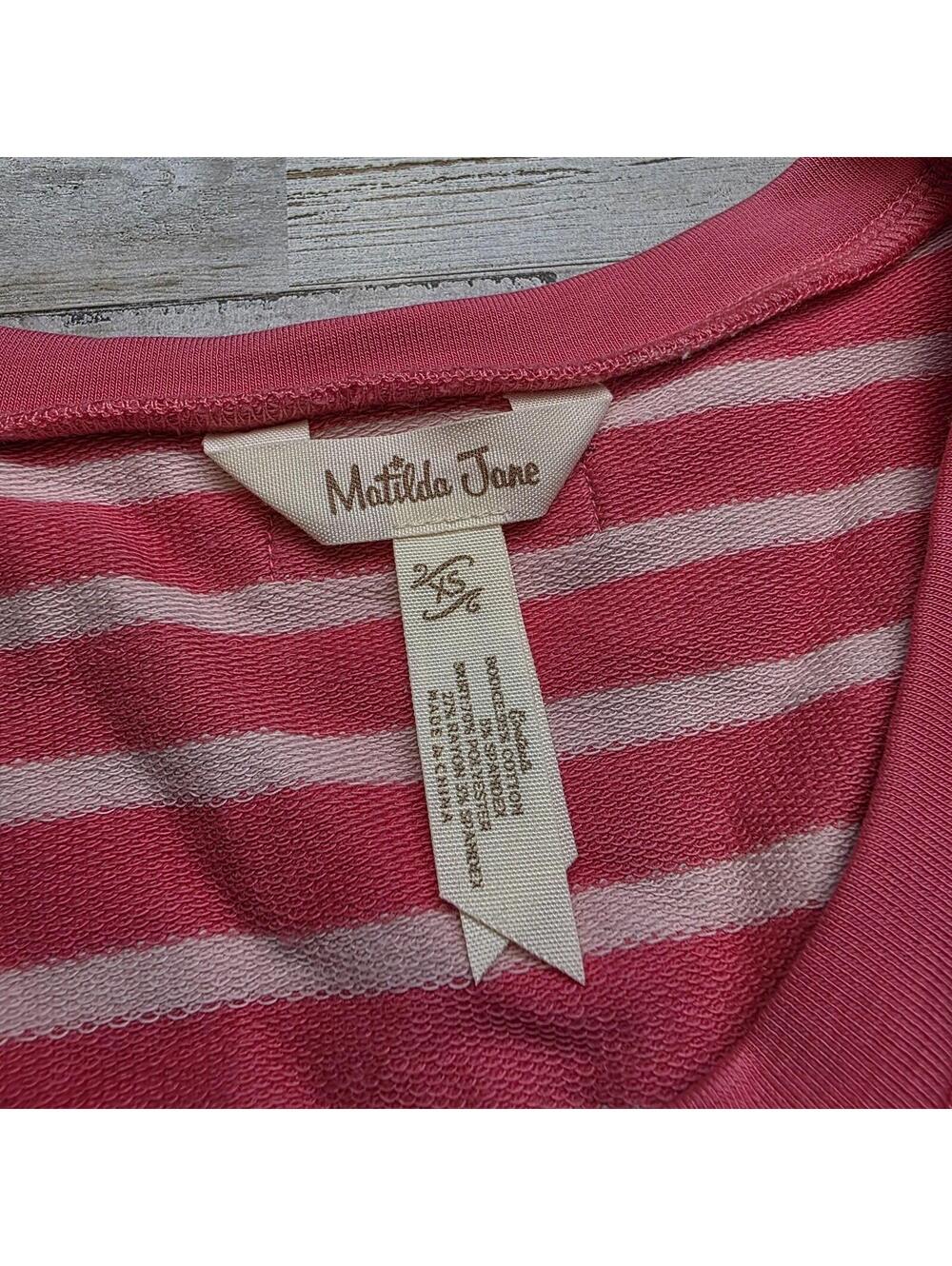 Matilda Jane Fit And Flare Dress Women's Size XS Pink Stripes Floral 3/4 Sleeves - Picture 2 of 5